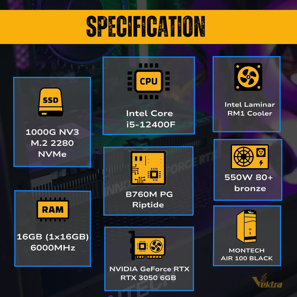 Vektra Core 1 Gaming PC – Intel i5 - 12400F + RTX 3050 6GB | Ideal for 1080p - Vektra Computers LLC Vektra Core 1 Gaming PC – Intel i5 - 12400F + RTX 3050 6GB | Ideal for 1080p - Vektra Computers LLC